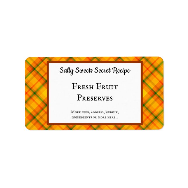 Yellow Orange Plaid Custom Baking Label (Front)