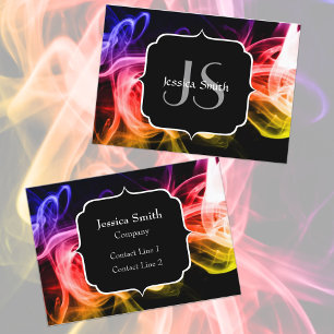 Yellow Orange Purple Abstract Smoke black Monogram Business Card
