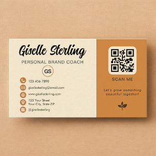 Yellow Orange QR Code Photo Monogram Social Media  Business Card