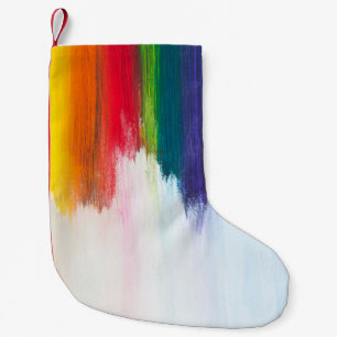 Yellow, orange, red, green, and blue abstract pain small christmas stocking