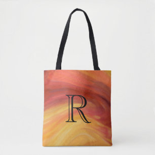 Yellow Orange Red Paint Strokes with Monogram Tote Bag