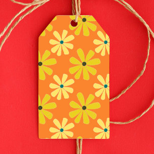 Yellow Orange Retro 70s Daisies Pattern Gift Tags