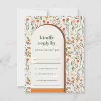 Yellow Orange Rust Groovy Retro Arch Flora Wedding