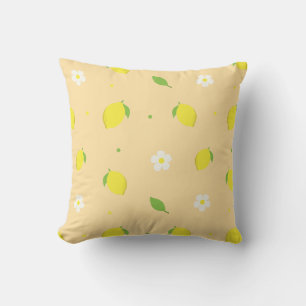 Yellow Orange Seamless Pattern with White Flowers Cushion
