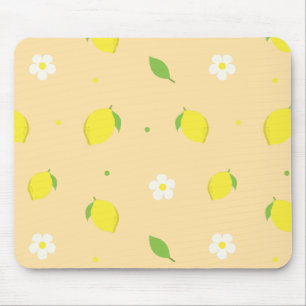 Yellow Orange Seamless Pattern with White Flowers Mouse Pad