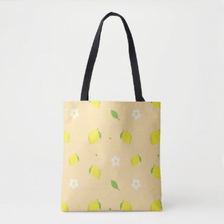 Yellow Orange Seamless Pattern with White Flowers Tote Bag