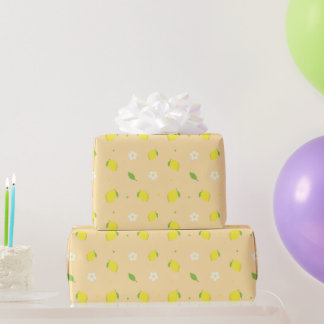 Yellow Orange Seamless Pattern with White Flowers  Wrapping Paper