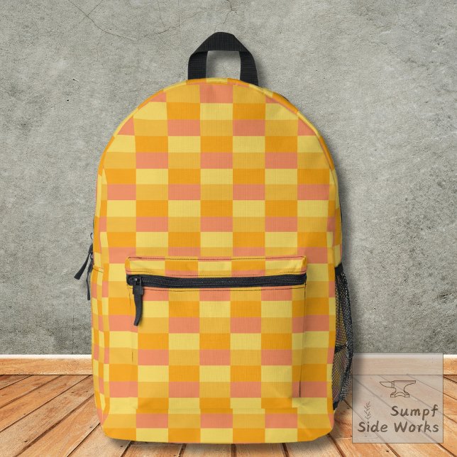 Yellow Orange Shades Color Blocks Printed Backpack (Creator Uploaded)