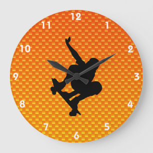 Yellow Orange Skateboarding Large Clock