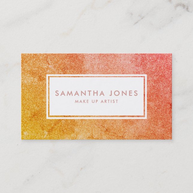 Yellow Orange Sparkle Glitter Girly Make Up Artist Business Card (Front)
