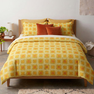 Yellow & Orange Squares Op Art Geometric Pattern Fabric