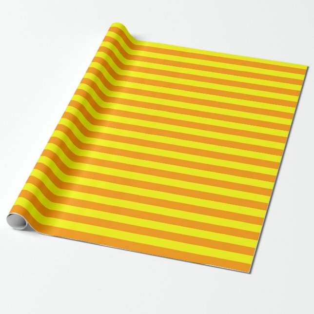 Yellow Orange Stripes Lines Wrapping Paper (Unrolled)