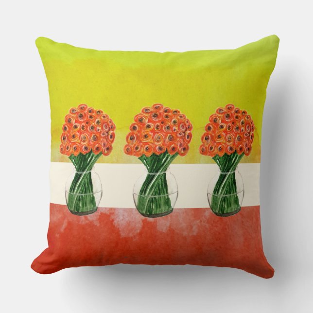 Yellow Orange Summer Ranunculus Watercolor  Cushion (Front)