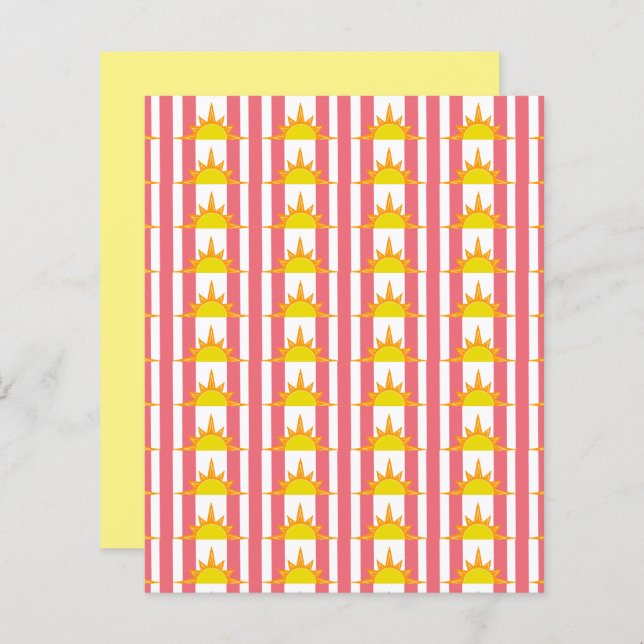 Yellow Orange Sun on Pink Stripes Scrapbook Paper (Front/Back)