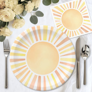 Yellow Orange Sun Paper Plate
