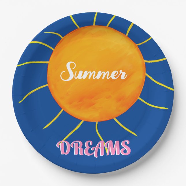 Yellow Orange Sun Summer Dreams Paper Plate (Front)