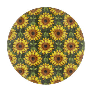 Yellow Orange Sunflower with Green & Brown Cutting Board
