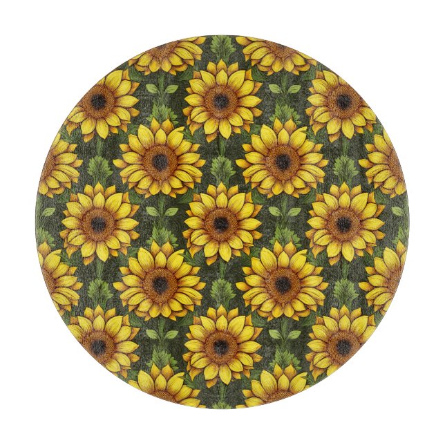 Yellow Orange Sunflower with Green & Brown Cutting Board (Front)