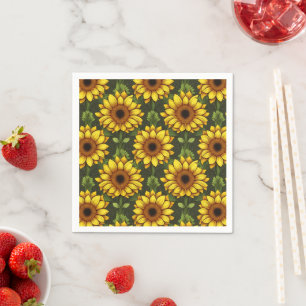 Yellow Orange Sunflower with Green & Brown Napkin