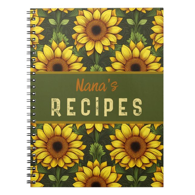 Yellow Orange Sunflower with Green & Brown Notebook (Front)