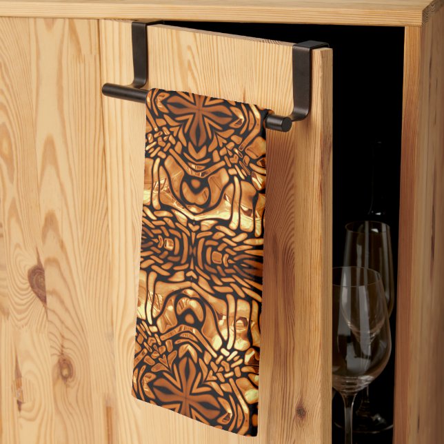 Yellow Orange Taupe Brown Hip Bohemian Bali Art Tea Towel (Thirds Fold)