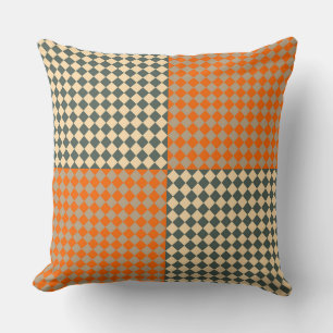 Yellow Orange Taupe Chequered Diamond Pattern Cushion
