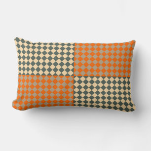 Yellow Orange Taupe Chequered Diamond Pattern Lumbar Cushion