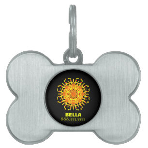 *~* Yellow Orange Tribal Aztec Mandala Pet ID Tag