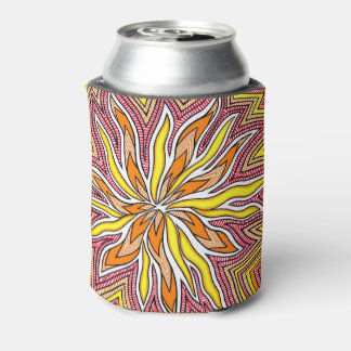 Yellow Orange Trippy Sun Design Can Cooler