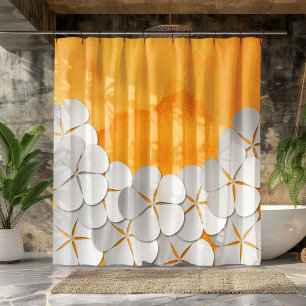 Yellow-Orange Watercolor and White Flowers Shower Curtain