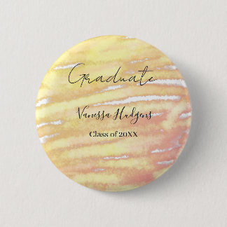 Yellow orange watercolor graduation add name year  6 cm round badge