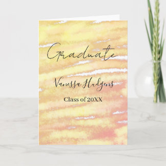 Yellow orange watercolor graduation add name year  card