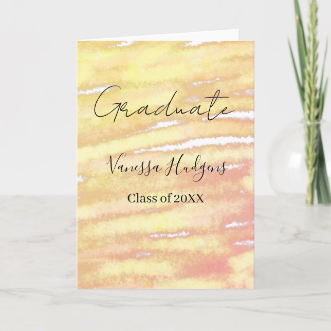 Yellow orange watercolor graduation add name year  card (Front)