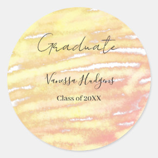 Yellow orange watercolor graduation add name year  classic round sticker