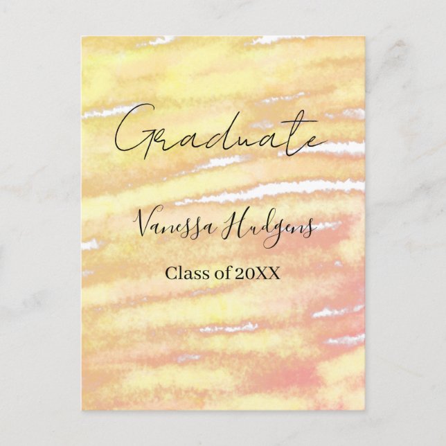 Yellow orange watercolor graduation add name year  postcard (Front)