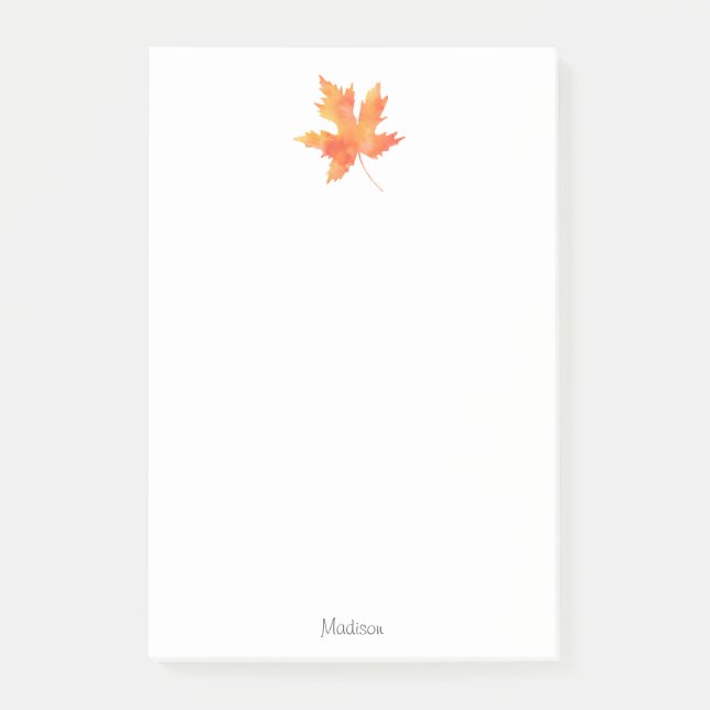 Yellow Orange Watercolor Leaf Post-it Notes (Front)