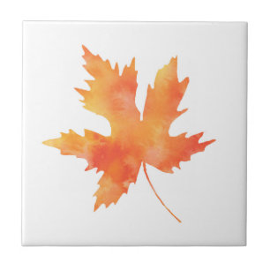 Yellow Orange Watercolor Maple Leaf Ceramic Tile