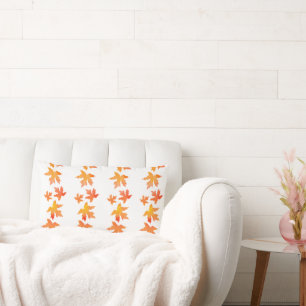 Yellow Orange Watercolor Maple Leaves Garland Lumbar Cushion