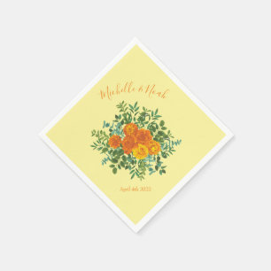 Yellow Orange Wedding Floral Roses Napkin
