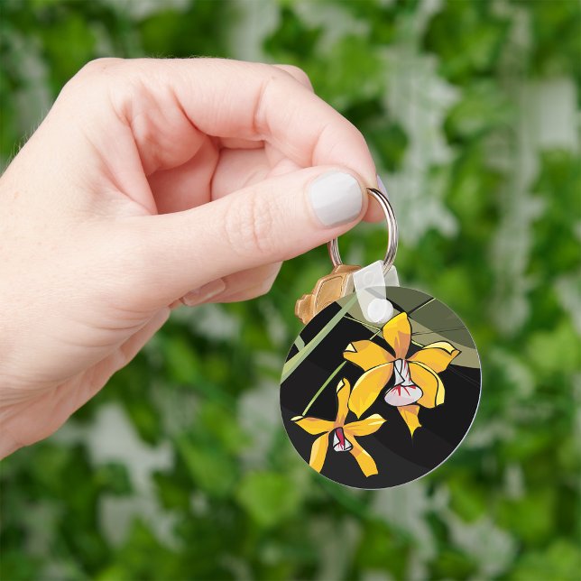 Yellow Orchid Flower Tropical Botanical Key Ring (Creator Uploaded)