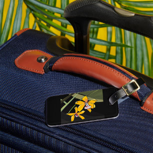 Yellow Orchid Flower Tropical Botanical Luggage Tag