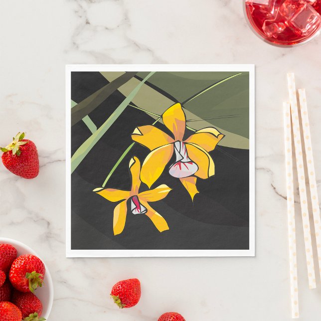 Yellow Orchid Flower Tropical Botanical Napkin (Creator Uploaded)