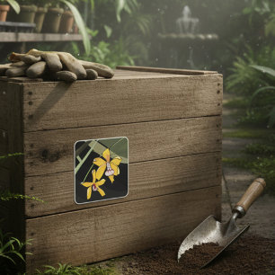 Yellow Orchid Flower Tropical Botanical Square Sticker