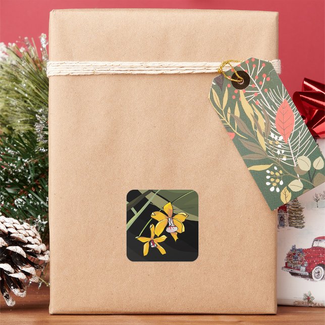 Yellow Orchid Flower Tropical Botanical Square Sticker (Creator Uploaded)