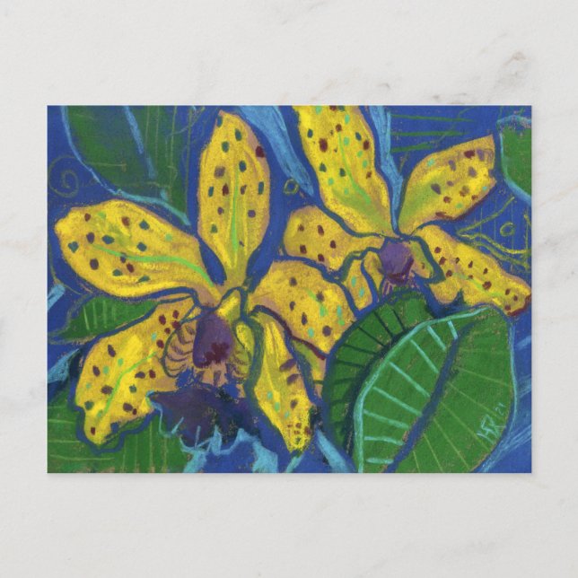 Yellow Orchid Flowers, Pastel Painting Floral Art Postcard (Front)