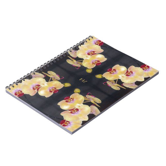 Yellow Orchid Pattern Spiral Notebook (Left Side)