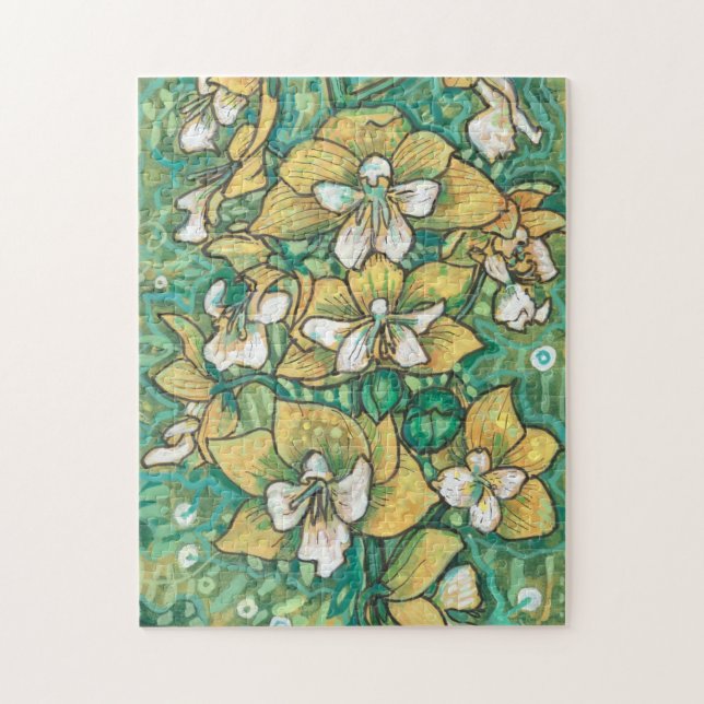 Yellow Orchid Tropical Flowers Floral Painting Art Jigsaw Puzzle (Vertical)