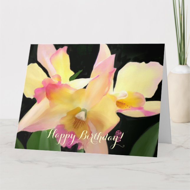 Yellow Orchids Custom Birthday Card (Front)