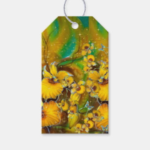 Yellow Orchids Magical Gold Sparkles Stars Green Gift Tags