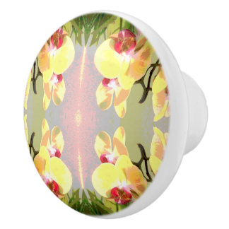 Yellow Orchids Pattern Ceramic Knob